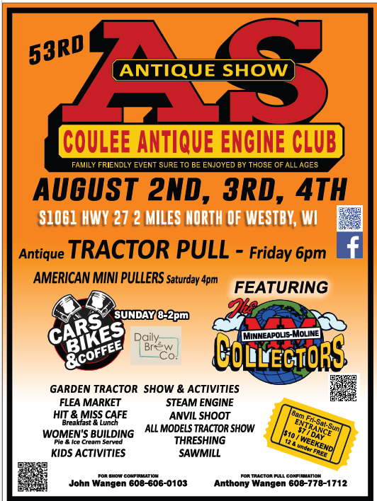 Coulee Antique Engine Club event flier