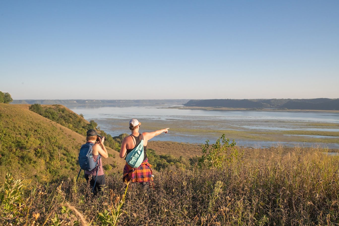 Birders at a Mississippi River overlook